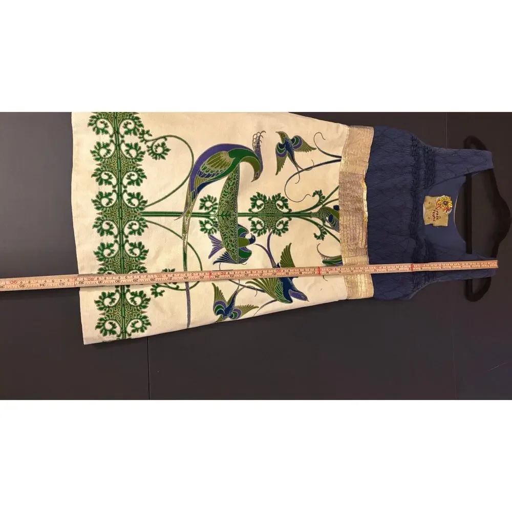 Free People Bird of Paradise embroidered blue Peacock mini dress sz2 - Picture 11 of 16